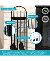 Sunnydaze Decor 4-Piece Fireplace Tool Set with Stand - Indoor Hearth Accessories and Mesh Shroud Holder