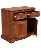 Sunnydaze Decor Solid Pine Kitchen Sideboard Cabinet with 2 Drawers and Doors - 31.5 Inches H Chocolate