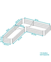 11.75" H Raised Metal Garden Bed - Galvanized Outdoor for Vegetables and Flowers Woodgrain L-Shaped
