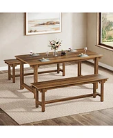 Tribesigns 3-Piece Dining Table Set for 4-6, 55" Large Kitchen Table Set with 2 Benches, Industrial Wood Dining Room Table for Small Space, Home Kitch