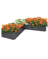 11.75" H Raised Metal Garden Bed - Galvanized Outdoor for Vegetables and Flowers Woodgrain L-Shaped