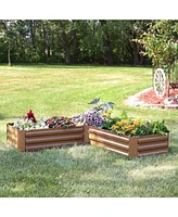 Sunnydaze Decor 59.5" L-Shaped Raised Metal Garden Bed - Galvanized Steel for Vegetables and Flowers Woodgrain