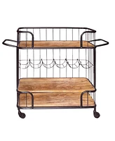 Slickblue Metal Frame Bar Cart with Wooden Top and 2 Shelves for Stylish Beverage Storage and Serving