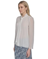 Calvin Klein Women's Long Sleeve Tie-Neck Chiffon Blouse