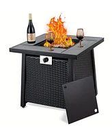 gaomon Rectangle Propane Fire Pit Table, 28 Inch 50000 Btu Outdoor Gas Fire Pit with Cover, Sturdy Steel & Iron Fence Surface, for Garden, Patio, Back