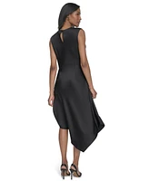 Halston Women's Twill-Satin Sleeveless Draped Midi Dress