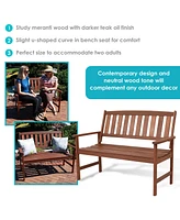 Solid Meranti Wood 2-Seat Outdoor Garden Bench with Rustic Teak Oil Finish
