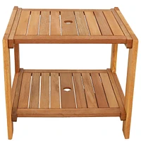 Meranti Wood Outdoor Patio Side Table - Teak Oil Finish - 20-Inch