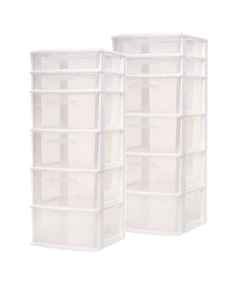 Homz Plastic 6 Clear Drawer Home Storage Container Tower