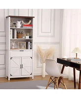 gaomon 6 Tier Farmhouse Bookshelf with Doors - Floor Standing Storage Cabinet