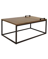 Sunnydaze Decor 39-Inch W Industrial-Style Coffee Table with Removable Serving Tray with Pvc Feet - Aluminum Tray Handles