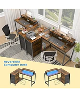 gaomon L Shaped Desk with Power Outlets & Led Lights
