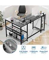 gaomon L Shaped Computer Desk with Power Outlets & Led Light, 49.6" Reversible Corner Computer Desk