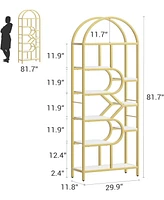 gaomon Bookshelf 6 Tier Arched Bookcase 81.7in Tall Display Racks Geometric Open Storage Shelf