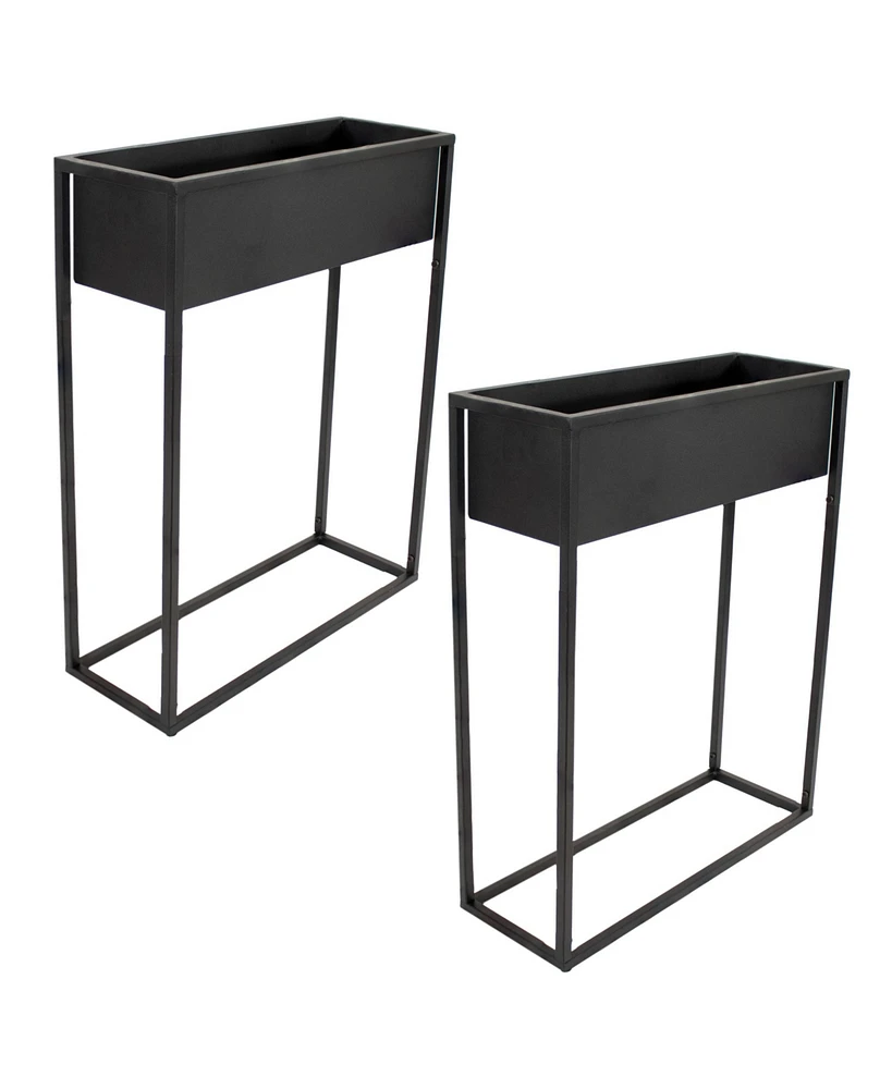 Modern Simplicity 27.5" H Metal Raised Planter Box with Legs - For Indoor or Outdoor Use - Black Powder-Coated Finish - Set of 2