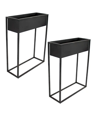 Sunnydaze Decor Modern Simplicity 27.5" H Metal Raised Planter Box with Legs - For Indoor or Outdoor Use - Black Powder-Coated Finish - Set of 2