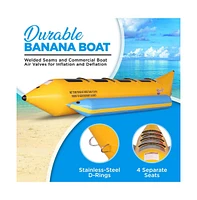SereneLife 4-Person Inflatable Banana Boat, With Foot Pump & Repair Kit