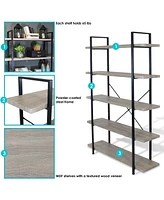 Sunnydaze Decor 5-Tier Industrial Style Bookshelf with Open Shelves and Veneer Finish - Oak Gray