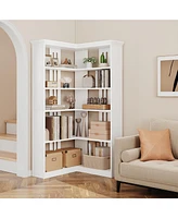 gaomon Farmhouse Bookshelf Corner Bookcase 72.8" Large Bookcase