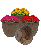 Dinah 12.5" Metal Outdoor Plant Pot Set with Drainage Holes and Rubber Plugs