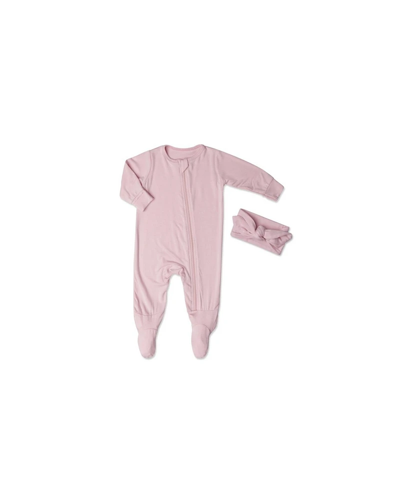 Baby Grey by Everly Girls Zip Long Sleeve Footie & Head Wrap Set