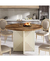 Tribesigns Round Dining Table for 4, All-Wood Dining Room Table, Farmhouse Dinner Table with Pedestal Base, 39.37-Inch Kitchen Table for Dining Room,