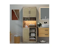 gaomon 71" Tall Kitchen Pantry Storage Cabinet, Kitchen Hutch Storage Cabinet with Led Lights, Freestanding Pantry Cabinet with Microwave Shelf