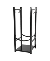 32 Inch Firewood Rack Outdoor with Hooks - Powder-Coated Steel- Indoor Fireplace Log Holder Black