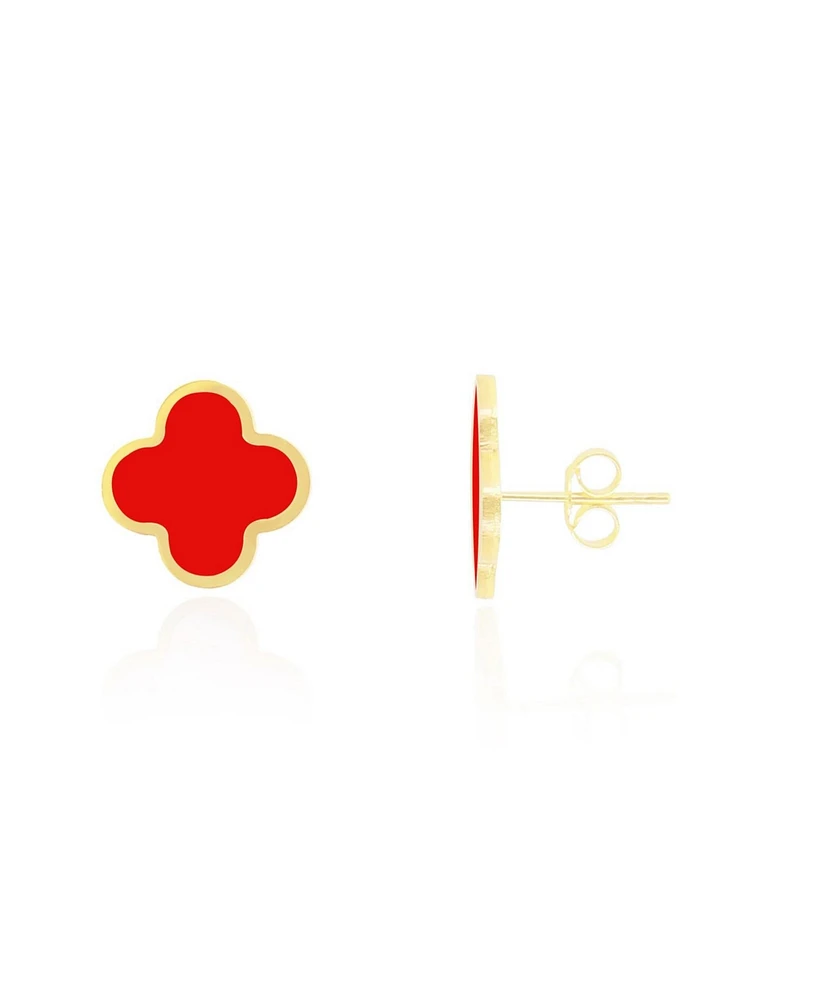 The Lovery Large Coral Clover Stud Earrings 14K Gold