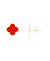 The Lovery Large Coral Clover Stud Earrings 14K Gold