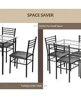 Sugift 5-Piece Dining Set with Glass Top & 4 Upholstered Chairs