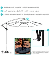 Outdoor Cantilever Offset Patio Umbrella - Outside Waterproof Polyester Shade Steel Pole Air Vent, Cross Base and Crank Deck, Backyard Pool