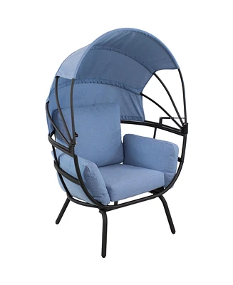 Sunnydaze Decor Modern Luxury Egg Chair - Powder-Coated Aluminum Frame with Polyester Cushion and Retractable Canopy Blue