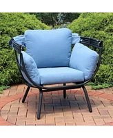 Sunnydaze Decor Modern Luxury Egg Chair - Powder-Coated Aluminum Frame with Polyester Cushion and Retractable Canopy Blue