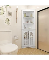 Mondawe 63.3inch White Corner Storage Cabinet Tall Freestanding Bookcase with Doors&Adjustable Shelves