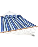 Sunnydaze Decor Double Quilted Fabric Hammock with Universal Steel Stand - 450-Pound Capacity - Blue Stand - Catalina Beach