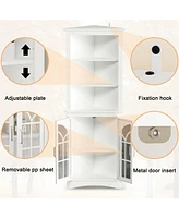 Mondawe 63.3inch White Corner Storage Cabinet Tall Freestanding Bookcase with Doors&Adjustable Shelves
