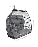 Andrei Double Hanging Egg Chair with Cushion - 2-Person Outdoor Egg Chair - Includes Polyester Cushion - Dark Gray