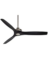 52" Windspun Modern Indoor Ceiling Fan 3 Blade Remote Control Brushed Nickel Finish Black Wood Blades Bedroom Living Room Kitchen Dining Room Office D