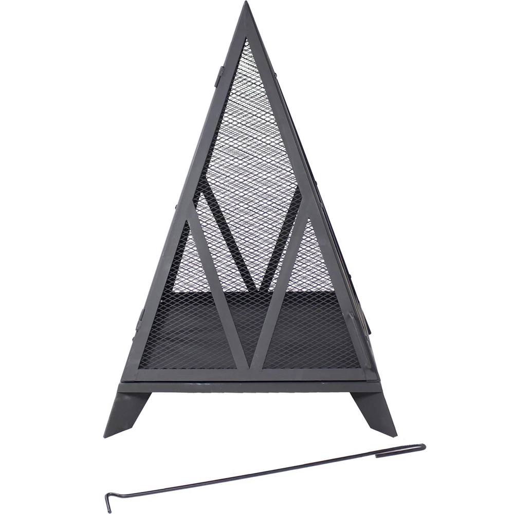 Sunnydaze Decor Majestic Pyramid Heavy-Duty Steel Mesh Outdoor Fire Pit - Includes Protective Cover and Poker - Powder-Coated Black Finish