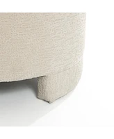 LuxenHome Upholstered Cream Modern Round Ottoman