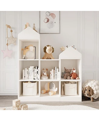 gaomon 7-Cubby Kids Bookshelf Wooden Toy Storage Organizer Bookcase