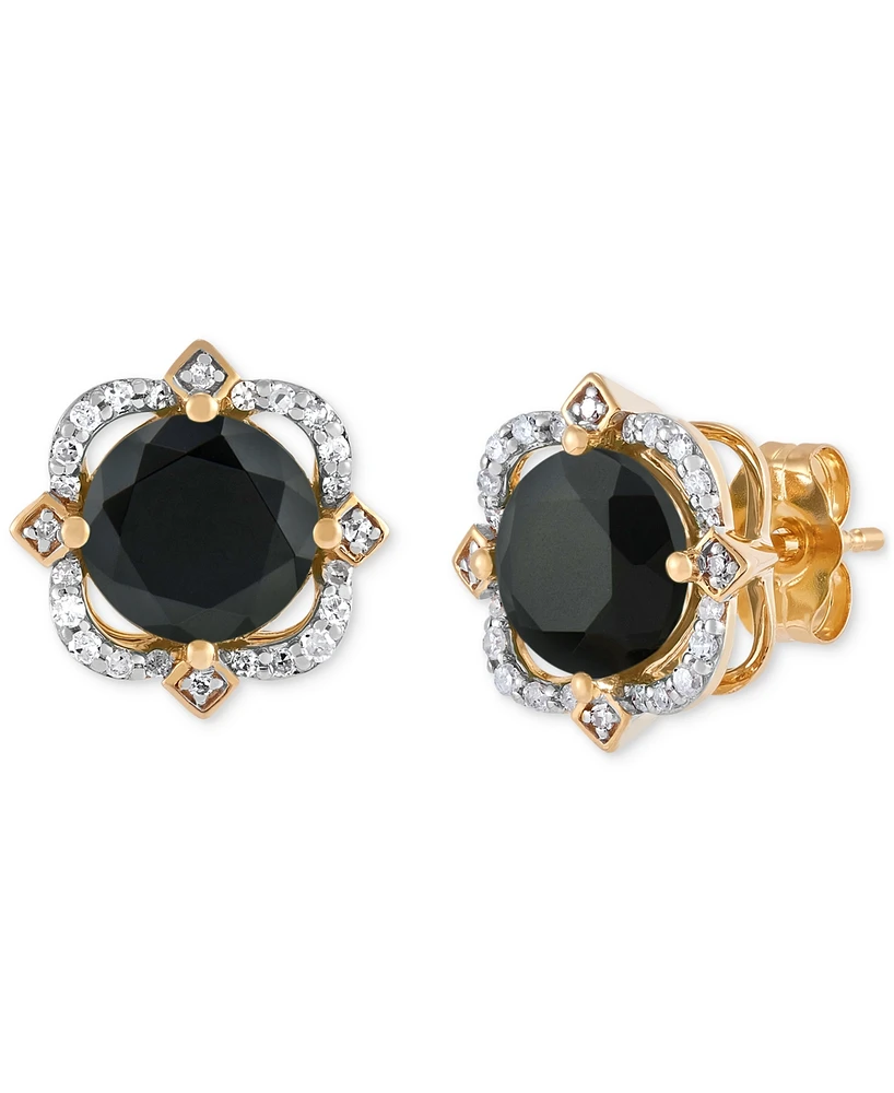 Onyx (2-1/3 ct. t.w.) & Diamond (1/6 ct. t.w.) Flower Stud Earrings in 14k Gold Over Sterling Silver