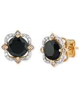 Onyx (2-1/3 ct. t.w.) & Diamond (1/6 ct. t.w.) Flower Stud Earrings in 14k Gold Over Sterling Silver