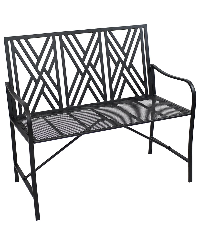 Sunnydaze Decor 2-Person Outdoor Garden Bench - Geometric Lattice Iron Patio Bench - Black - 42" W