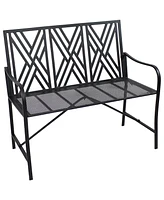 Sunnydaze Decor 2-Person Outdoor Garden Bench - Geometric Lattice Iron Patio Bench - Black - 42" W