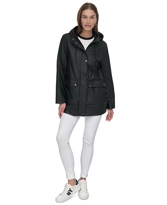 Dkny Women's Hooded Zip-Front Water-Resistant Raincoat