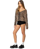 Edikted Women's Leopard Printed V Neck Cardigan