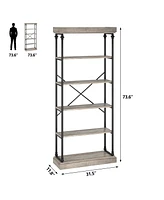 gaomon Bookshelf Industrial Bookcase Wooden Storage Open Rack Shelf with Metal Frame