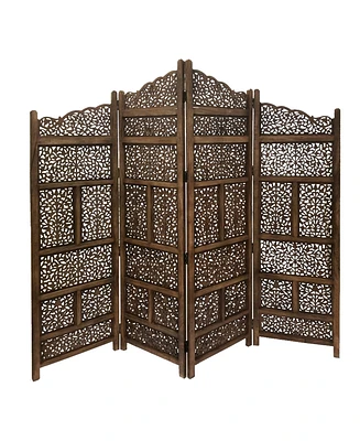 Slickblue Hand-Carved Foldable 4-Panel Wooden Partition Screen Room Divider for Elegant and Functional Space Separation